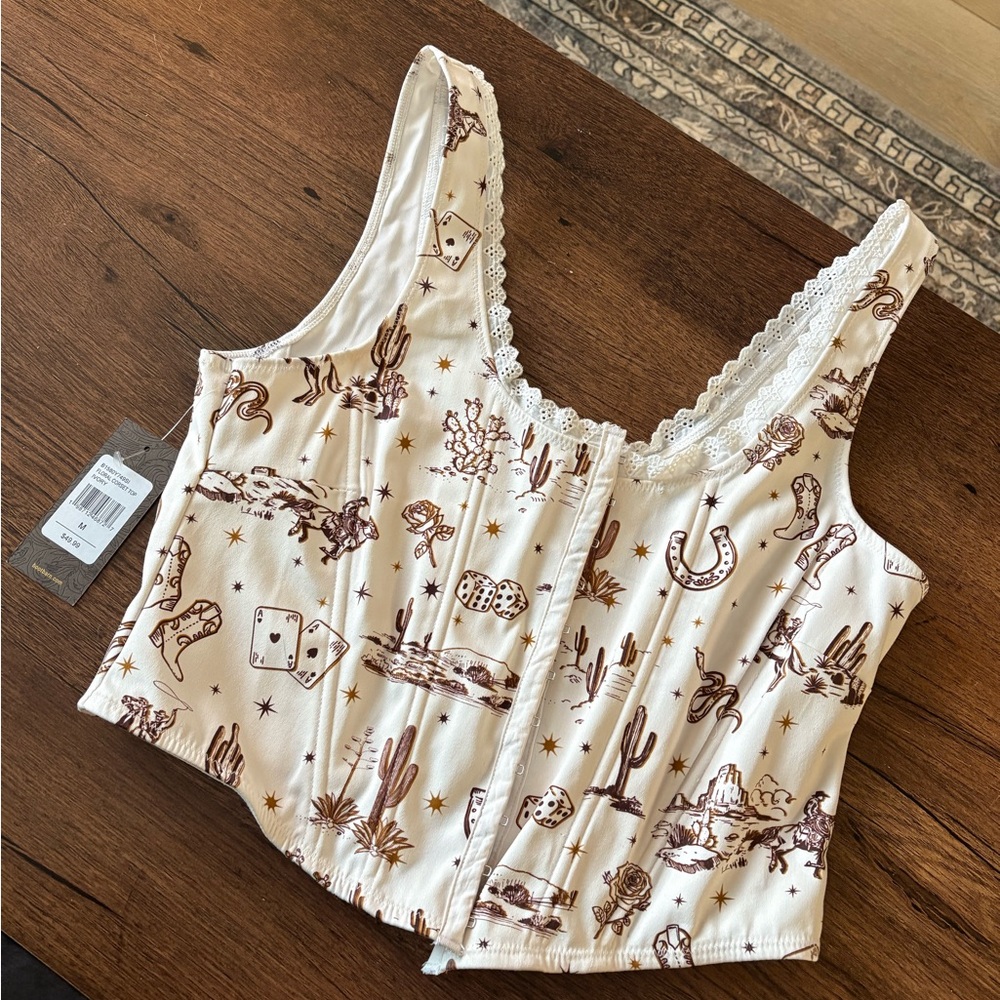 Shyanne women’s western conversation print sleeveless corset top size M